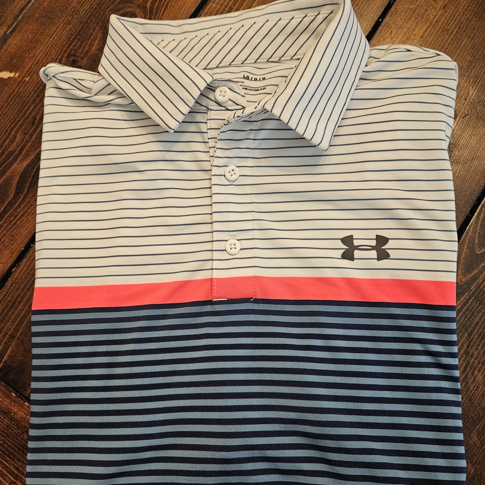 Under Armour Men's Polo Shirt - Navy, White, and Red - Picture 1 of 1